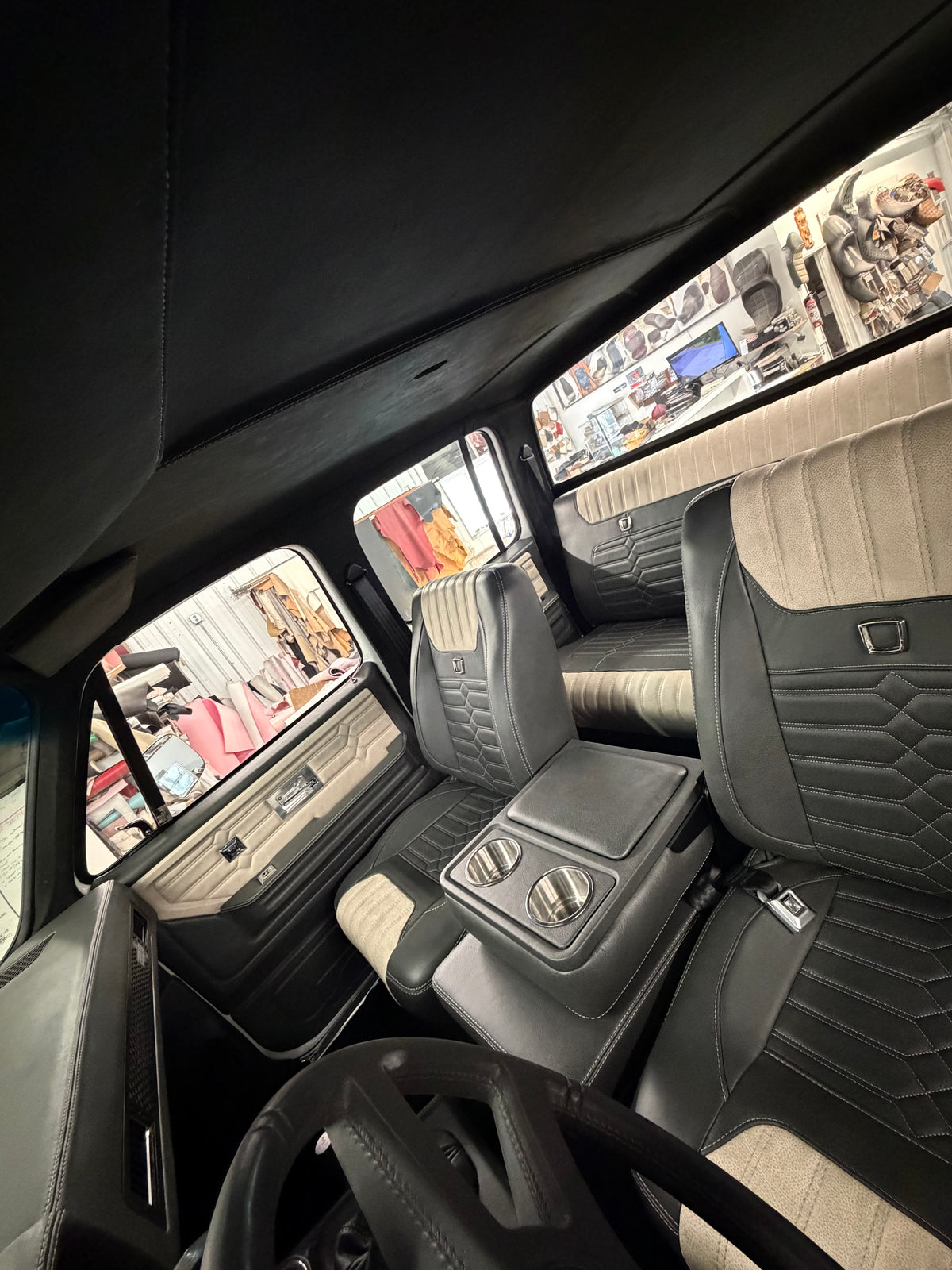 Legacy Series front seats and center console in a square body crew cab