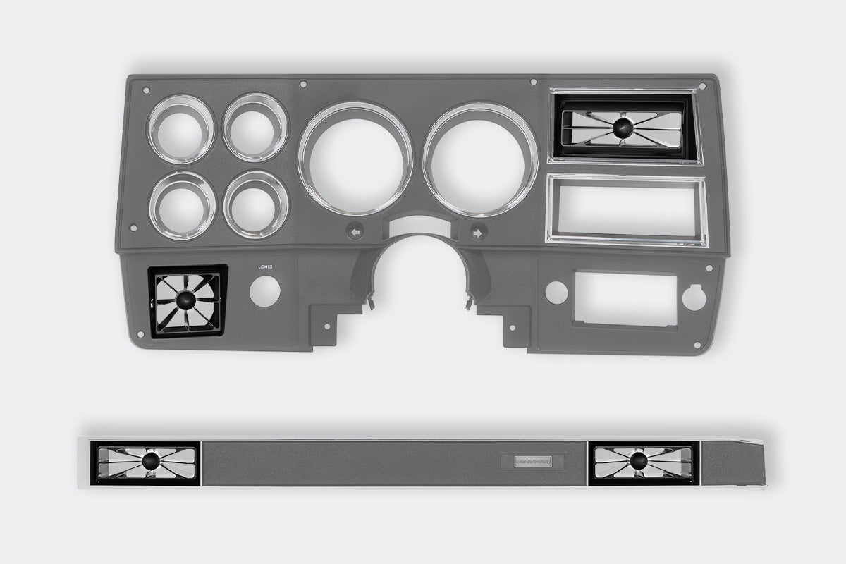 Restomod Air Sinister Black billet A/C vents installed in a 1981-87 Chevy truck dash