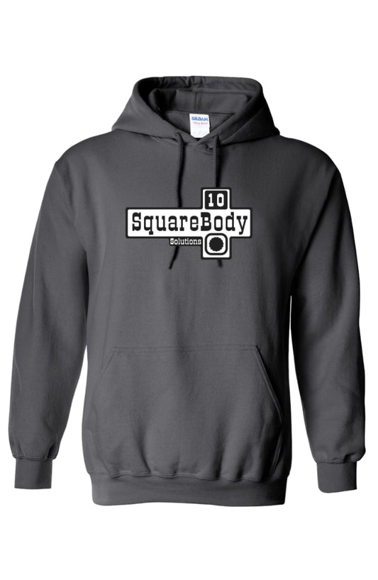 Gray hoodie with 'SquareBody' logo 