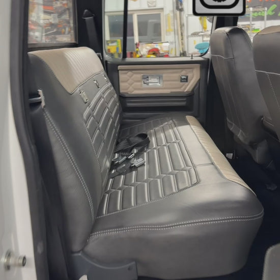 Walkaround of a Legacy Series TriMax interior in black and cream leather, crew cab square body